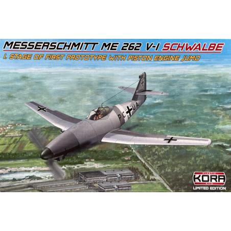 Me 262V-1 Schwalbe 1.stage Model: Complete plastic kit with photo-etched parts, canopy and decals. 1.Stage of first prototype wi