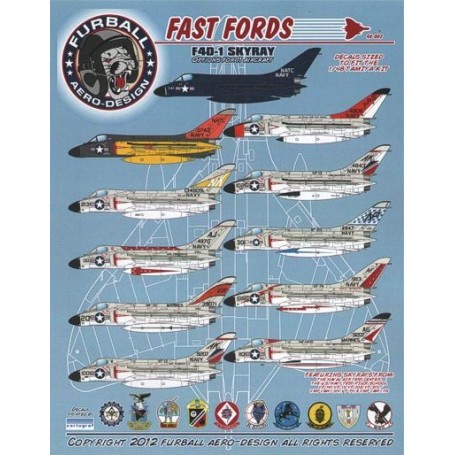 Decals Douglas F4D-1 Skyray 'Fast Fords' (11) F4D-1, 130747 overall GSB 1955 or 130743 grey/yelow/orange 1960 both NATC NAS Pax 