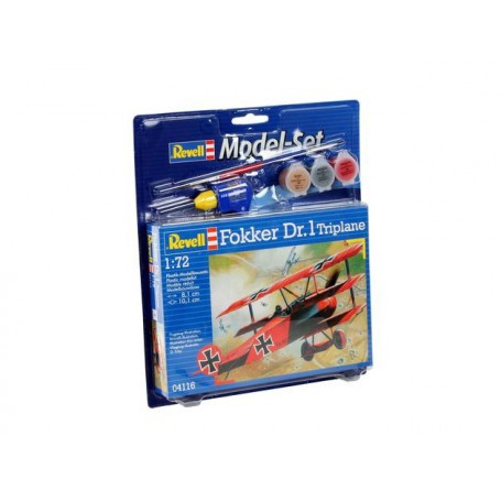 Fokker Triplane Dr.1 Set - box containing the model, paints, brush and glue Airplane model kit