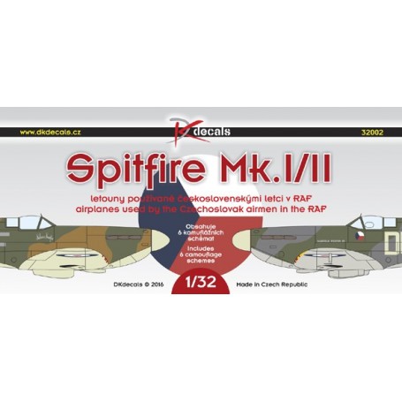 Decals Supermarine Spitfire Mk.I/Mk.II1. Spitfire Mk.IIA, P7434, P/O F. Hradil, No.19 Sq. RAF2. Spitfire Mk.IA, R7193, No.313 Sq