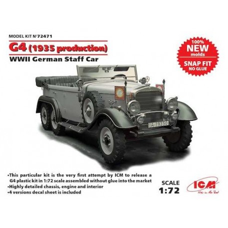 Typ G4 (1939 production), WWII German Staff Car (100% new molds)    snap fit/no glue Model kit