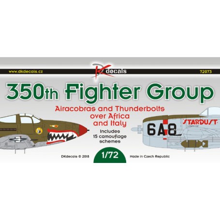 Decals 350th Fighter Group: P-39 & P-47s over Africa nad Italy1.Bell P-39N Airacobra, 42-18354, 345th FS, North Africa 1943 2. P