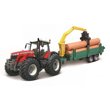 MASSEY FERGUSON 8740S WITH WOOD TRAILER - FRICTION TRACTOR Die cast farm