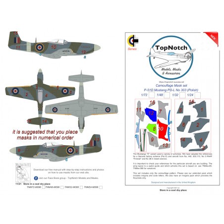 North-American P-51D Mustang PD-L No 303 (Polish) camouflage pattern paint mask (designed to be used with Airfix kits) 
