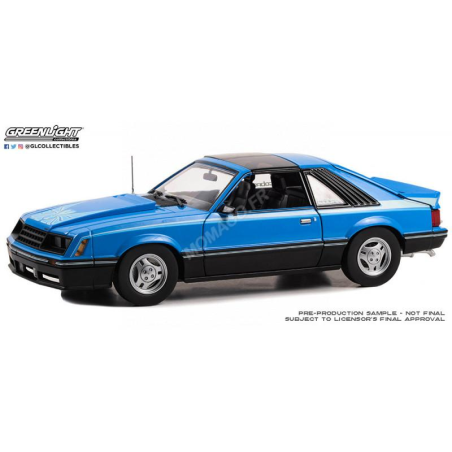 FORD MUSTANG COBRA T-TOP 1981 LIGHT BLUE WITH STRIPES AND COBRA BLUE LOGO Die cast 