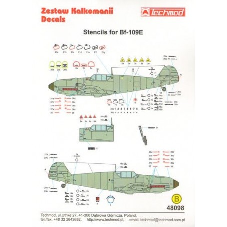 Techmod Decals 1/48 MESSERSCHMITT Bf-109E-3 w/ Paint Masks