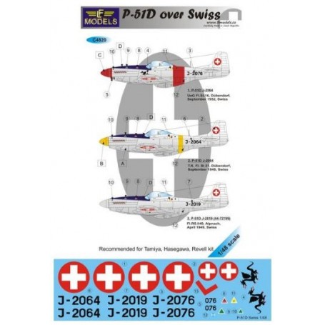 Decals North-American P-51D Mustang in Swiss service (3) J-2019 44-72199 1949; J-2064 1949; J-2078 1952 all overall natural meta