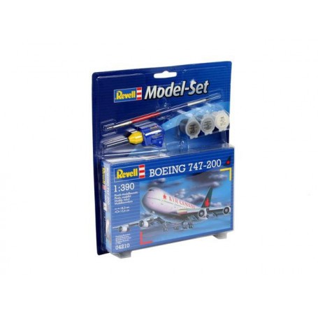 Boeing 747-200 Model Set - box containing the model, paints, brush and glue Airplane model kit
